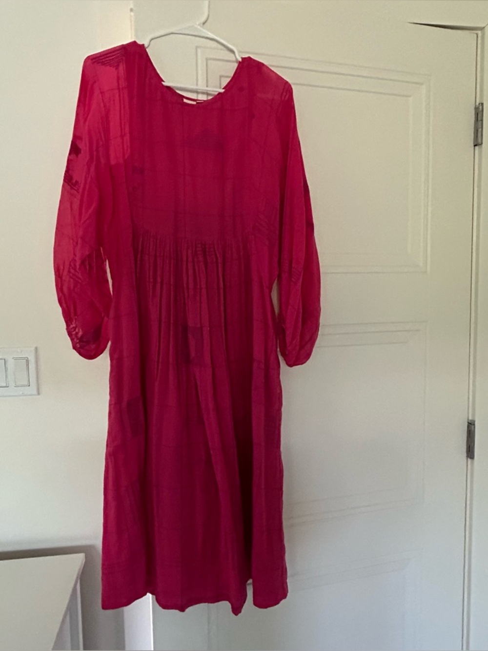 World of Crow x Erica Fuchsia Long Sleeve Midi Dress